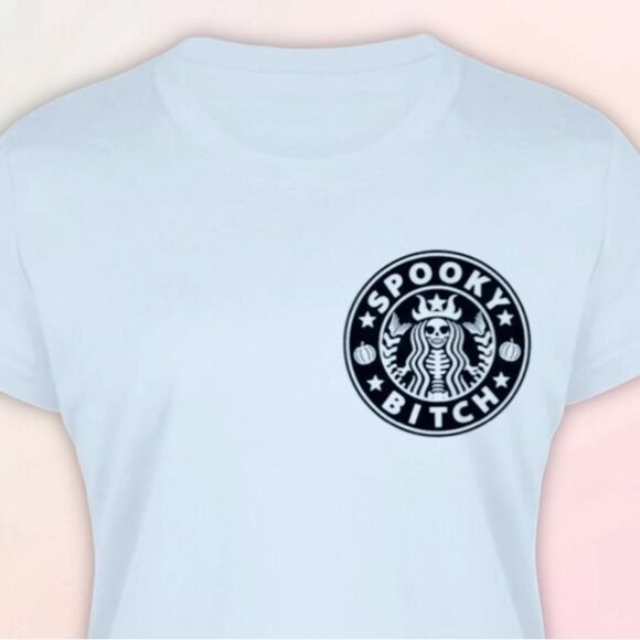 “Spooky B*tch”, Ladies White Fitted Tee, Sizes S-3X - Picture 3 of 7